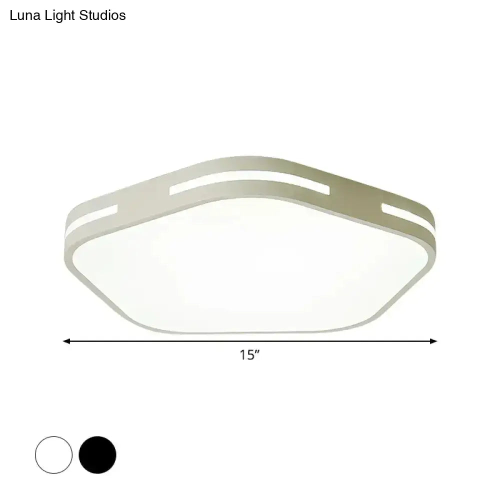 Modern Black/White Flush Mount Led Ceiling Light With Acrylic Pentagram Shade - 15’/18.5’ Width