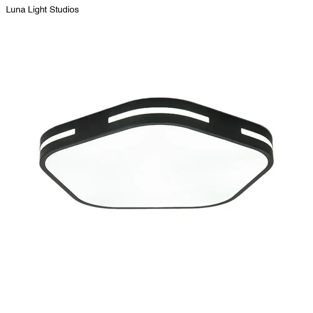 Modern Black/White Flush Mount Led Ceiling Light With Acrylic Pentagram Shade - 15’/18.5’ Width