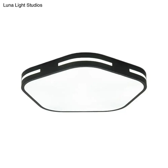 Modern Black/White Flush Mount Led Ceiling Light With Acrylic Pentagram Shade - 15’/18.5’ Width