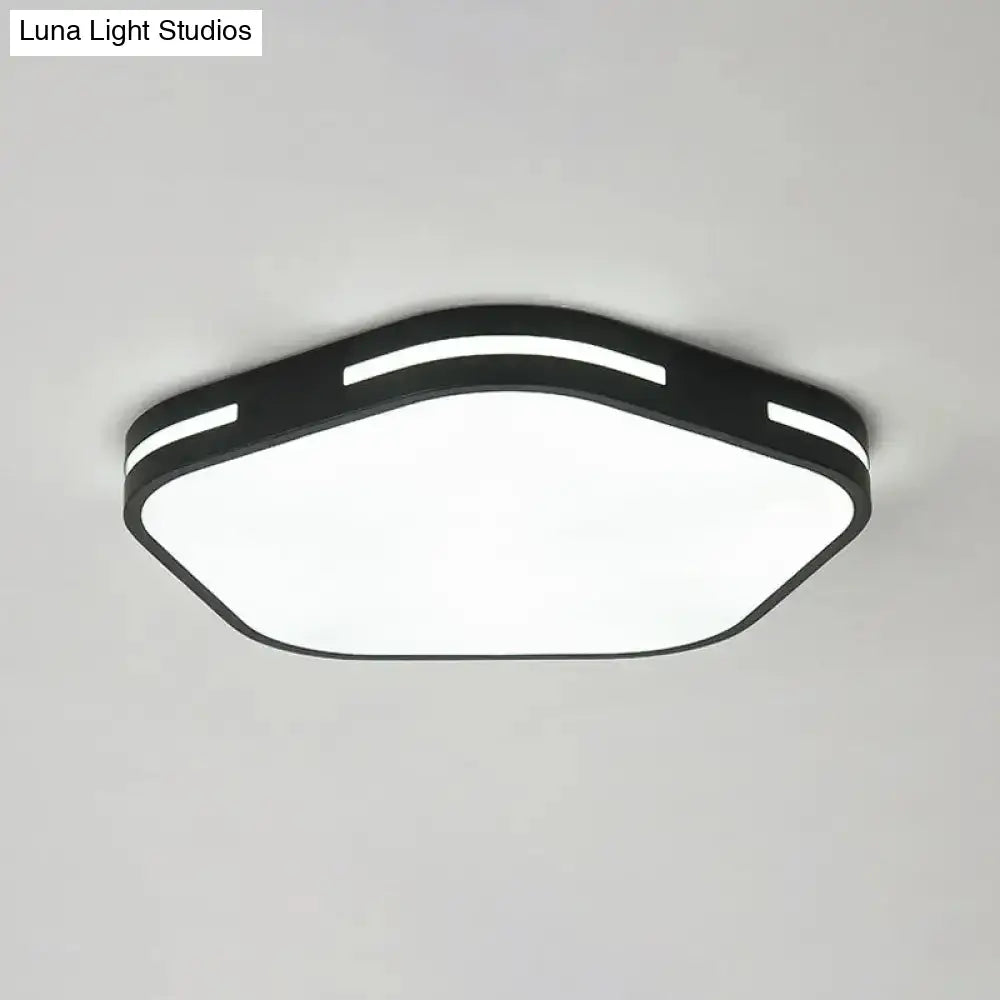 Modern Black/White Flush Mount Led Ceiling Light With Acrylic Pentagram Shade - 15’/18.5’ Width