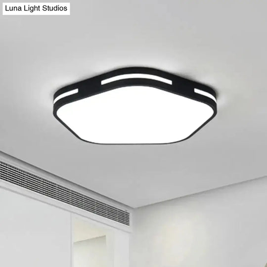 Modern Black/White Flush Mount Led Ceiling Light With Acrylic Pentagram Shade - 15’/18.5’ Width