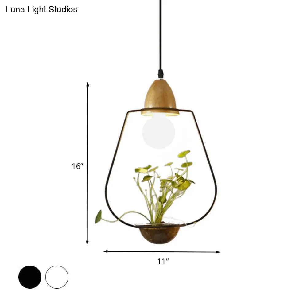 Industrial Metal Led Pendant Ceiling Light For Restaurant - Black/White 1 Bulb Drop Design
