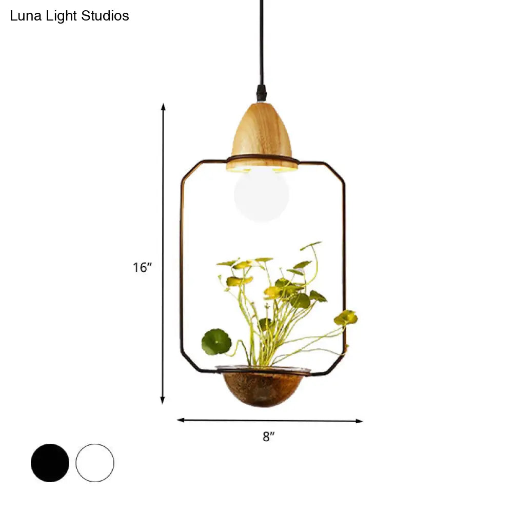 Industrial Metal Led Pendant Ceiling Light For Restaurant - Black/White 1 Bulb Drop Design
