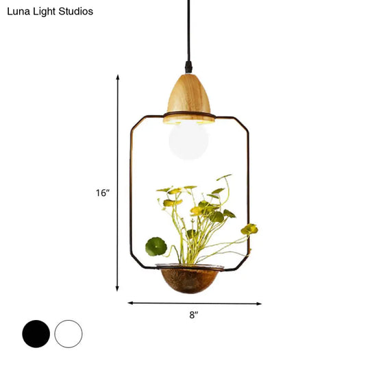 Industrial Metal Led Pendant Ceiling Light For Restaurant - Black/White 1 Bulb Drop Design