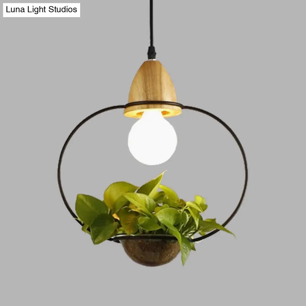 Industrial Metal Led Pendant Ceiling Light For Restaurant - Black/White 1 Bulb Drop Design