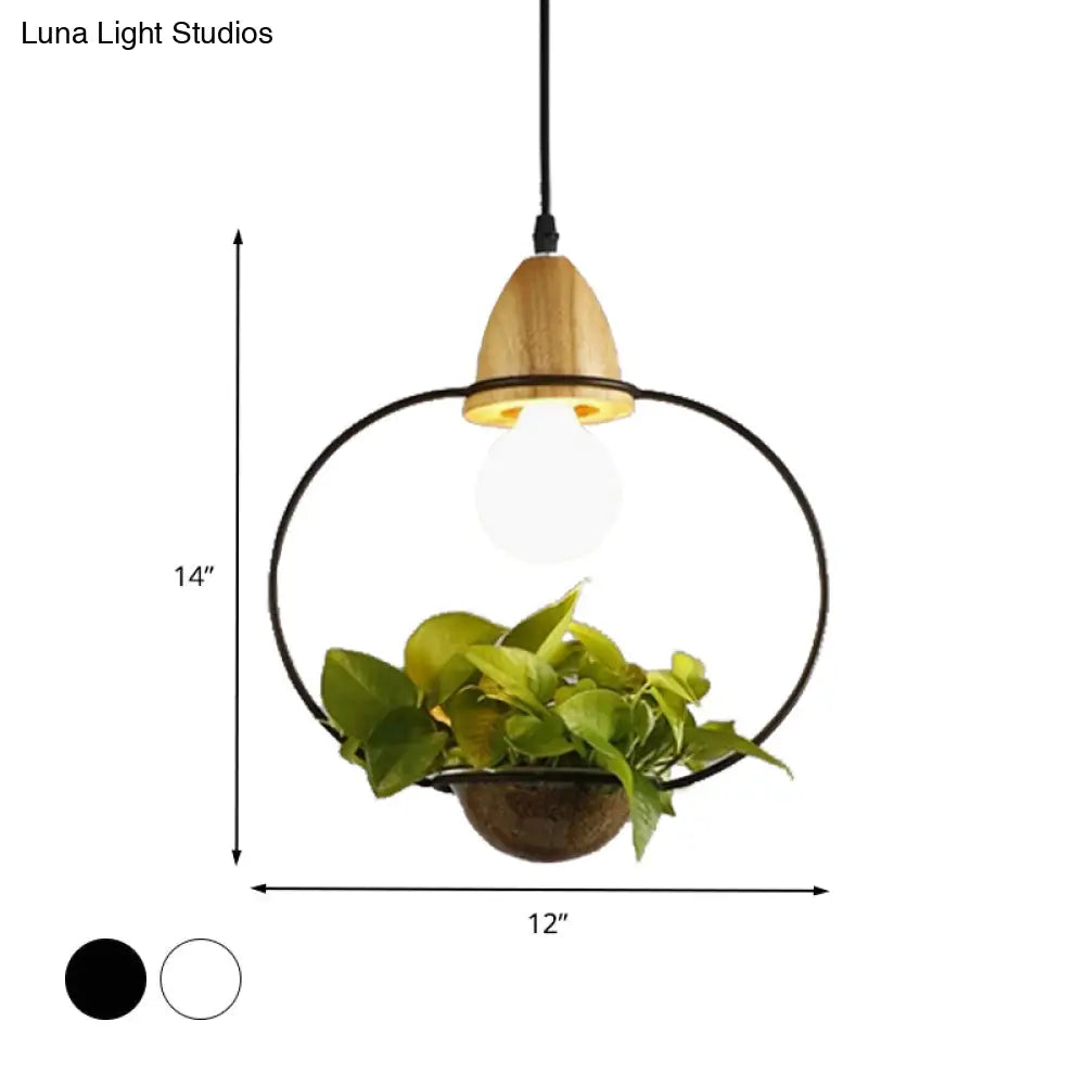 Modern Black/White Industrial Metal Led Pendant Light For Restaurant - Oval/Rectangle/Urn Design