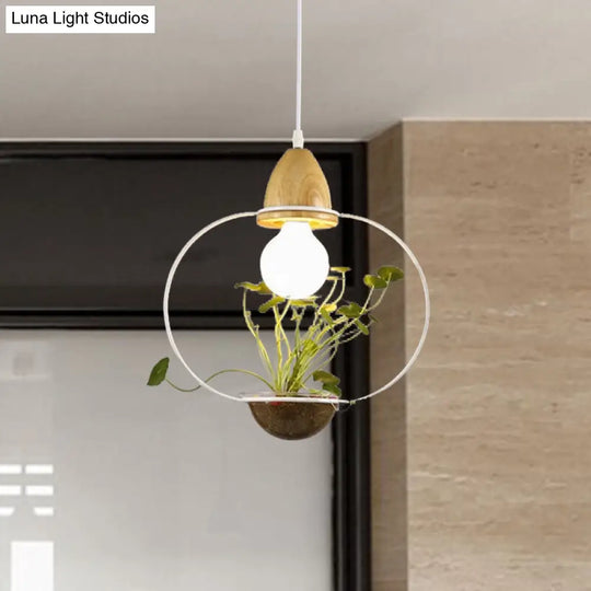 Industrial Metal Led Pendant Ceiling Light For Restaurant - Black/White 1 Bulb Drop Design
