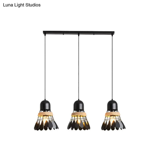Modern Black/White Iron Dining Room Pendant Light With Rope And Round/Linear Canopy - Badminton