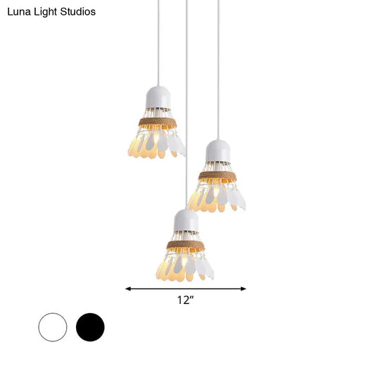 Modern Black/White Iron Dining Room Pendant Light With Rope And Round/Linear Canopy - Badminton