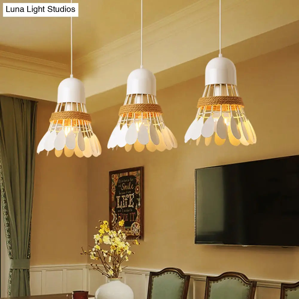 Modern Black/White Iron Dining Room Pendant Light With Rope And Round/Linear Canopy - Badminton