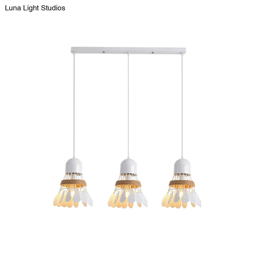 Modern Black/White Iron Dining Room Pendant Light With Rope And Round/Linear Canopy - Badminton