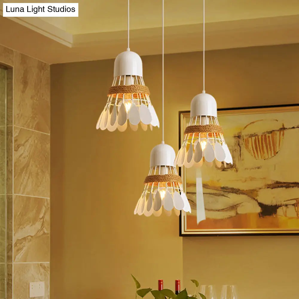 Modern Black/White Iron Dining Room Pendant Light With Rope And Round/Linear Canopy - Badminton