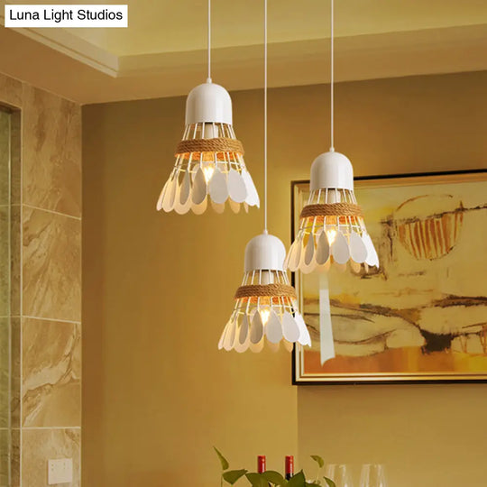 Modern Black/White Iron Dining Room Pendant Light With Rope And Round/Linear Canopy - Badminton