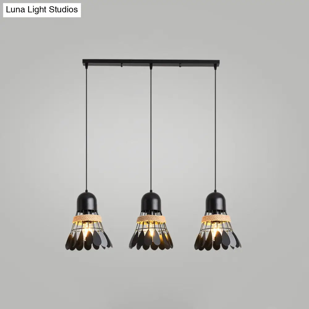 Modern Black/White Iron Dining Room Pendant Light With Rope And Round/Linear Canopy - Badminton
