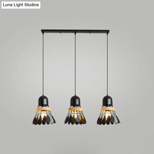 Modern Black/White Iron Dining Room Pendant Light With Rope And Round/Linear Canopy - Badminton