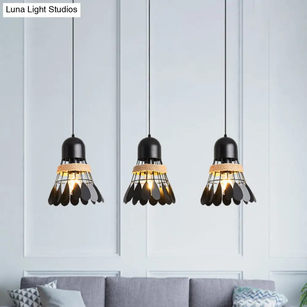 Modern Black/White Iron Dining Room Pendant Light With Rope And Round/Linear Canopy - Badminton