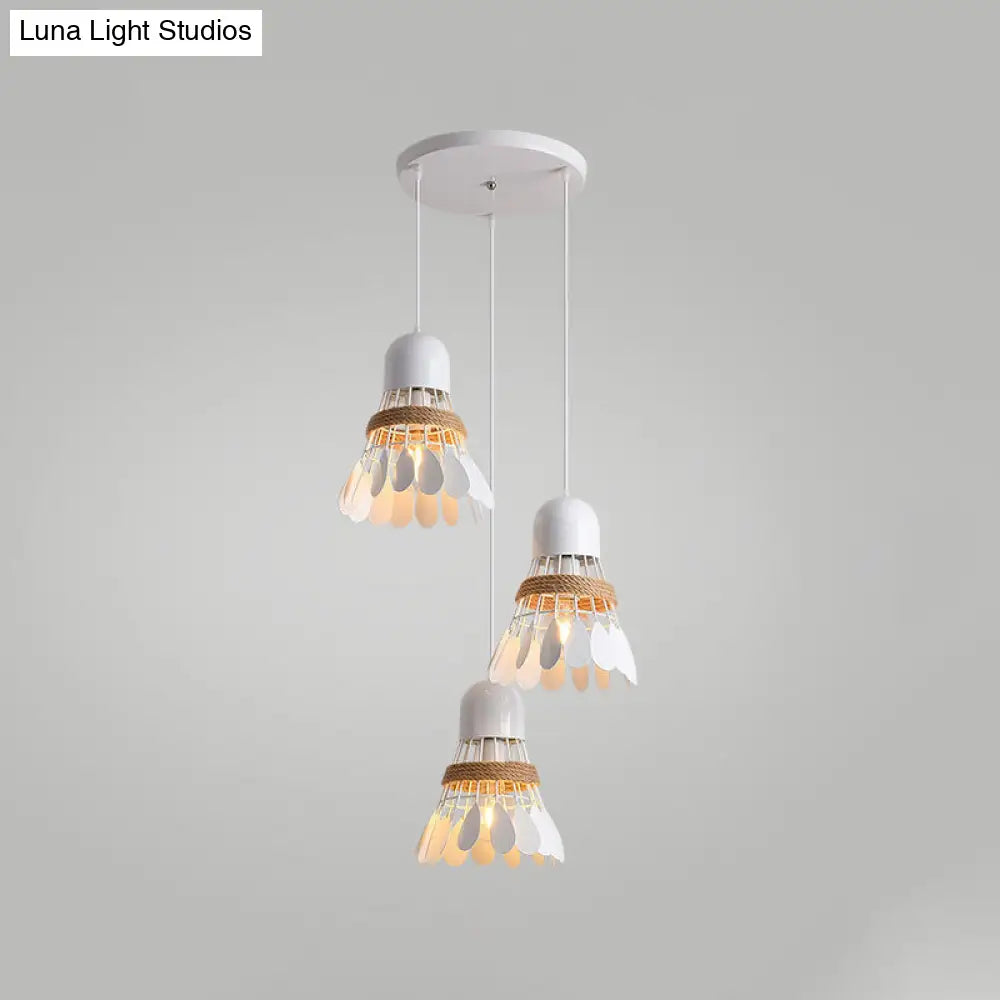 Modern Black/White Iron Dining Room Pendant Light With Rope And Round/Linear Canopy - Badminton