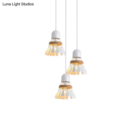 Modern Black/White Iron Dining Room Pendant Light With Rope And Round/Linear Canopy - Badminton