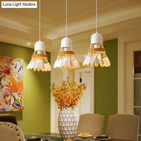 Modern Black/White Iron Dining Room Pendant Light With Rope And Round/Linear Canopy - Badminton