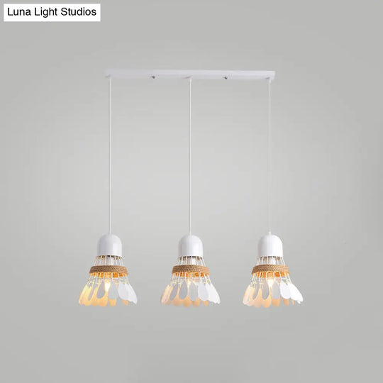 Modern Black/White Iron Dining Room Pendant Light With Rope And Round/Linear Canopy - Badminton