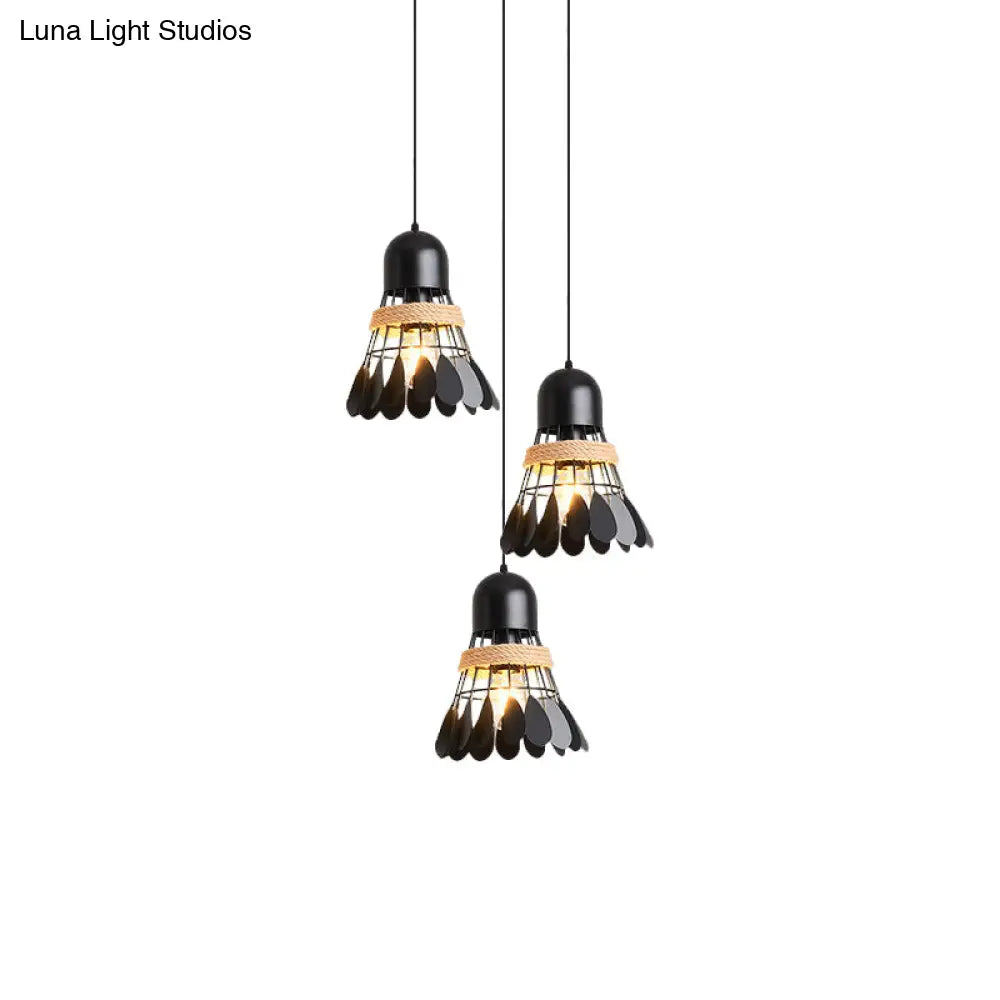 Modern Black/White Iron Dining Room Pendant Light With Rope And Round/Linear Canopy - Badminton