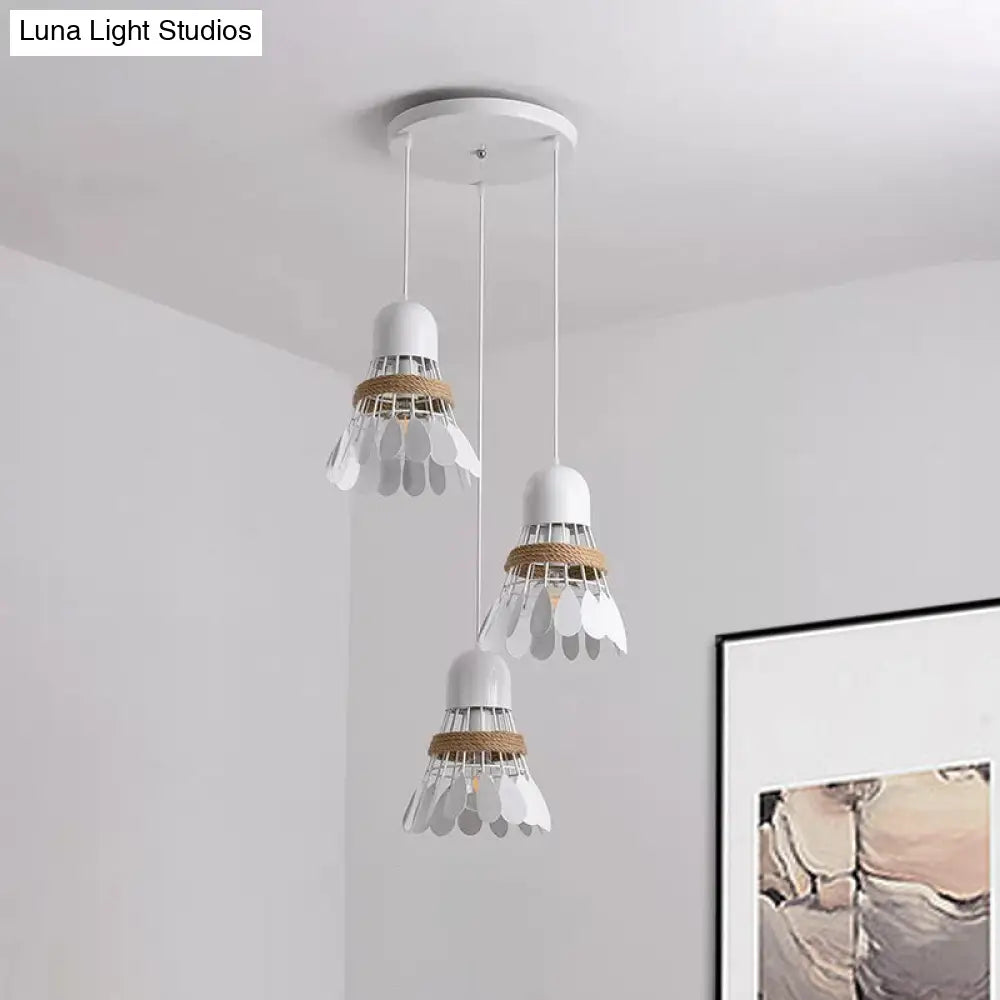 Modern Black/White Iron Dining Room Pendant Light With Rope And Round/Linear Canopy - Badminton