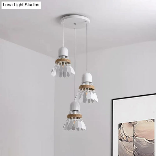 Modern Black/White Iron Dining Room Pendant Light With Rope And Round/Linear Canopy - Badminton