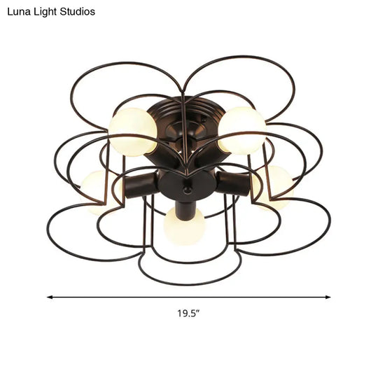 Modern Black/White Iron Frame Semi Flush Mount Chandelier - 5 Lights Bedroom Ceiling Lighting