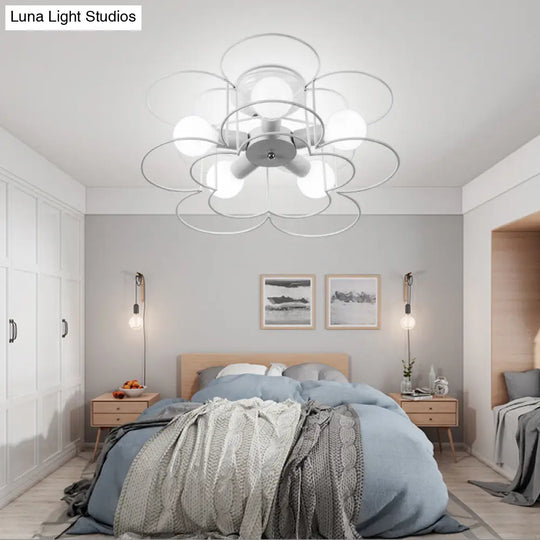 Modern Black/White Iron Frame Semi Flush Mount Chandelier - 5 Lights Bedroom Ceiling Lighting White