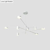 Modern Black/White Iron Pendant Chandelier - 3/4-Tier Straight Arm 6/8 Bulbs Led Light In Warm/White