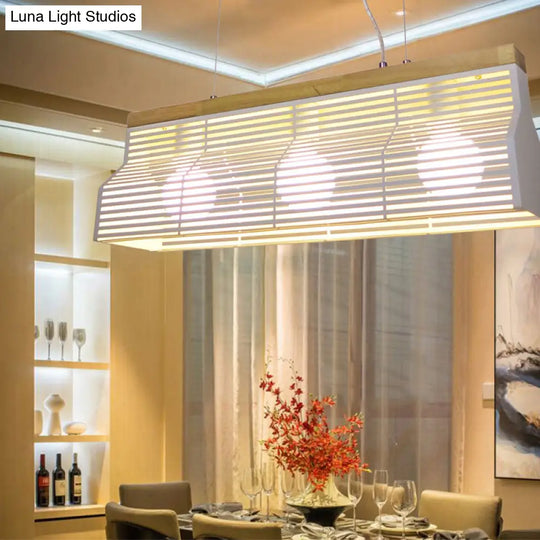 Modern Black/White Linear Island Pendant Light - 3-Light Metal And Wood Dining Room Lighting White