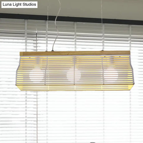 Modern Black/White Linear Island Pendant Light - 3-Light Metal And Wood Dining Room Lighting
