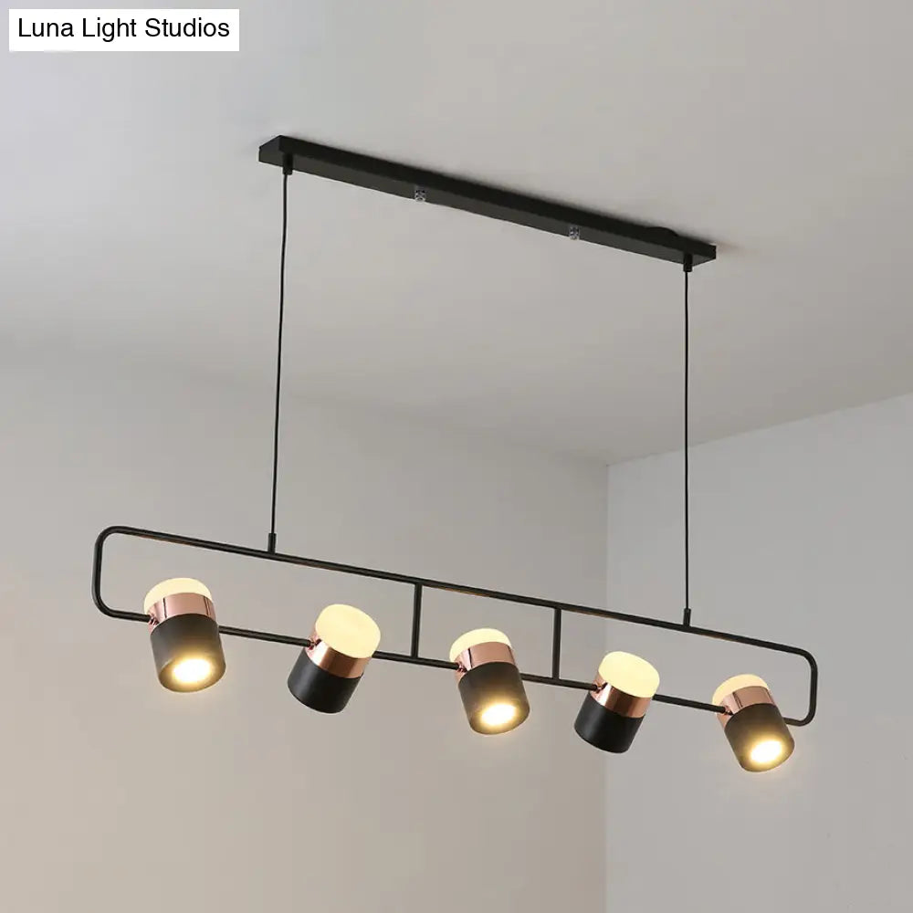 Modern Black/White Linear Island Pendant Lighting - 3/5 Lights Cylinder Shade Metal Hanging Light