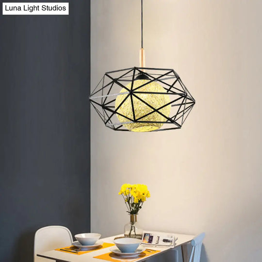 1-Light Pendant Ceiling Light With Stylish Black Wire Cage Shade - Ideal For Dining Room