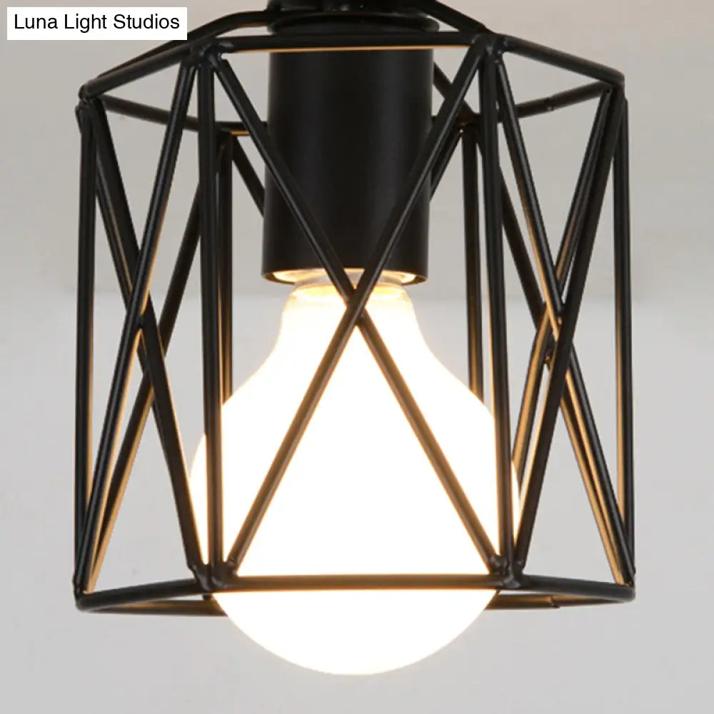 Modern Black Wire Frame Ceiling Flush Mount Light For Balcony