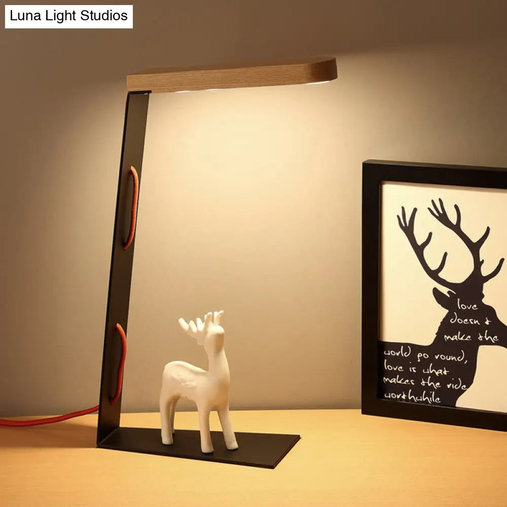 Modern Black Wood Led Study Lamp For Bedroom - Contemporary Straight Book Reading Light