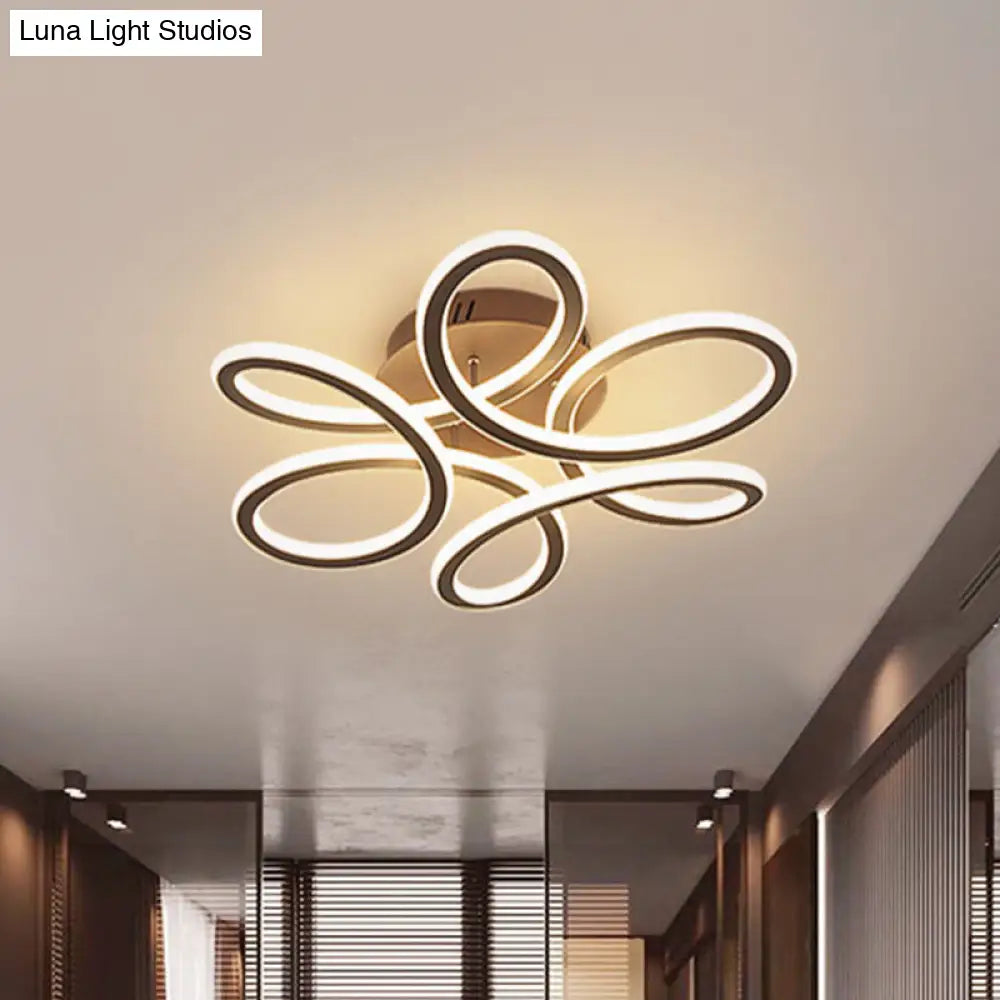Modern Blooming Acrylic Led Flush Mount Ceiling Light In Gold/Coffee For Bedroom - Warm/White
