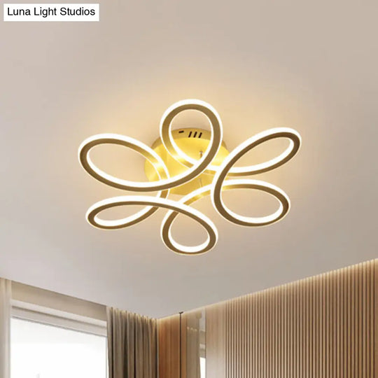 Modern Blooming Acrylic Led Flush Mount Ceiling Light In Gold/Coffee For Bedroom - Warm/White