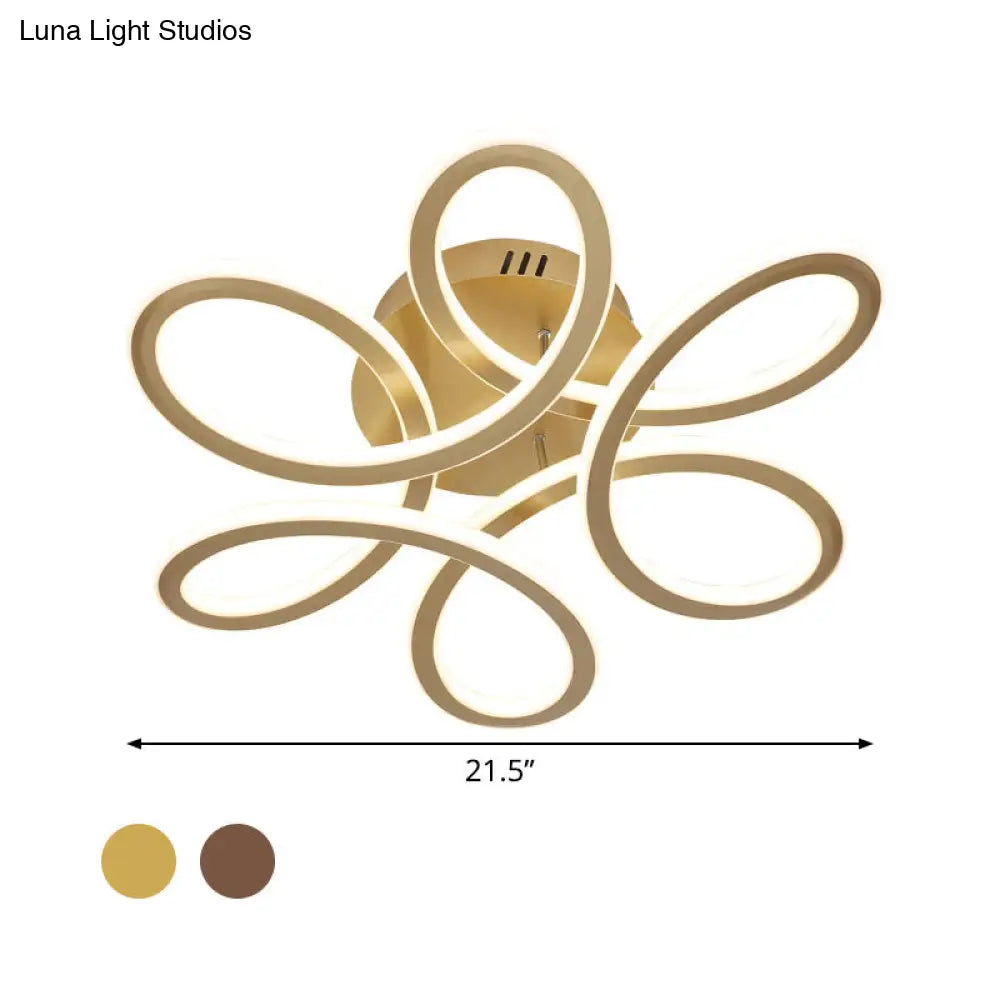 Modern Blooming Acrylic Led Flush Mount Ceiling Light In Gold/Coffee For Bedroom - Warm/White