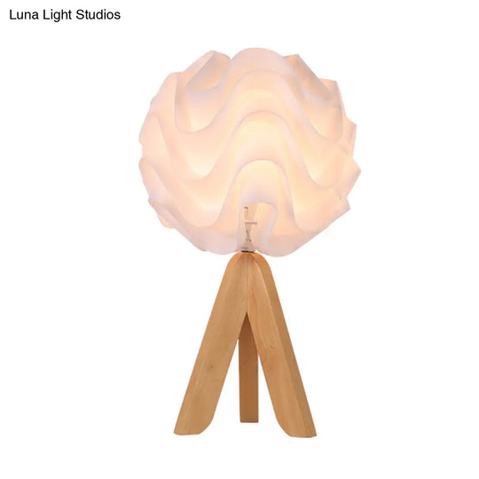 Modern Blossom Led Bedside Lamp With Wood Tripod - White Acrylic Desk Light