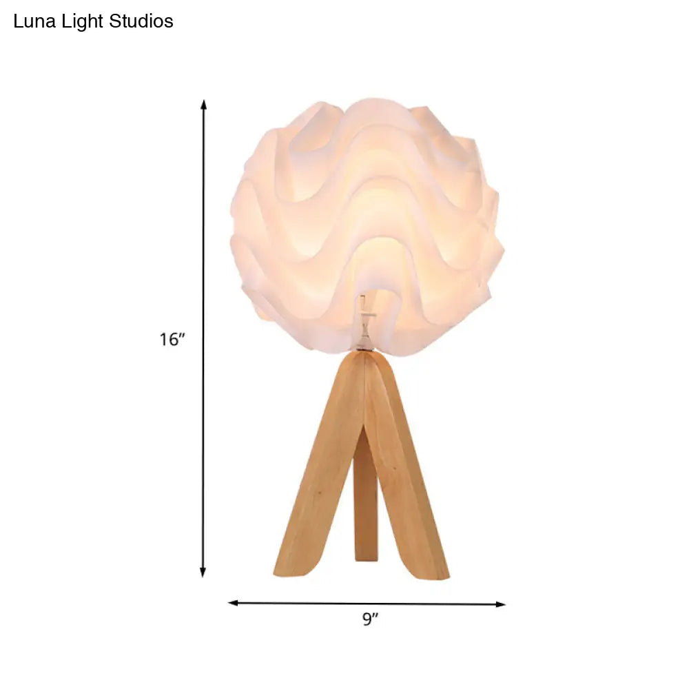 Modern Blossom Led Bedside Lamp With Wood Tripod - White Acrylic Desk Light