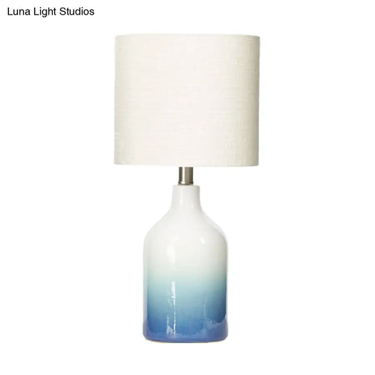 Modern Blue Ceramic Table Lamp - Urn Task Light With White Drum Shade