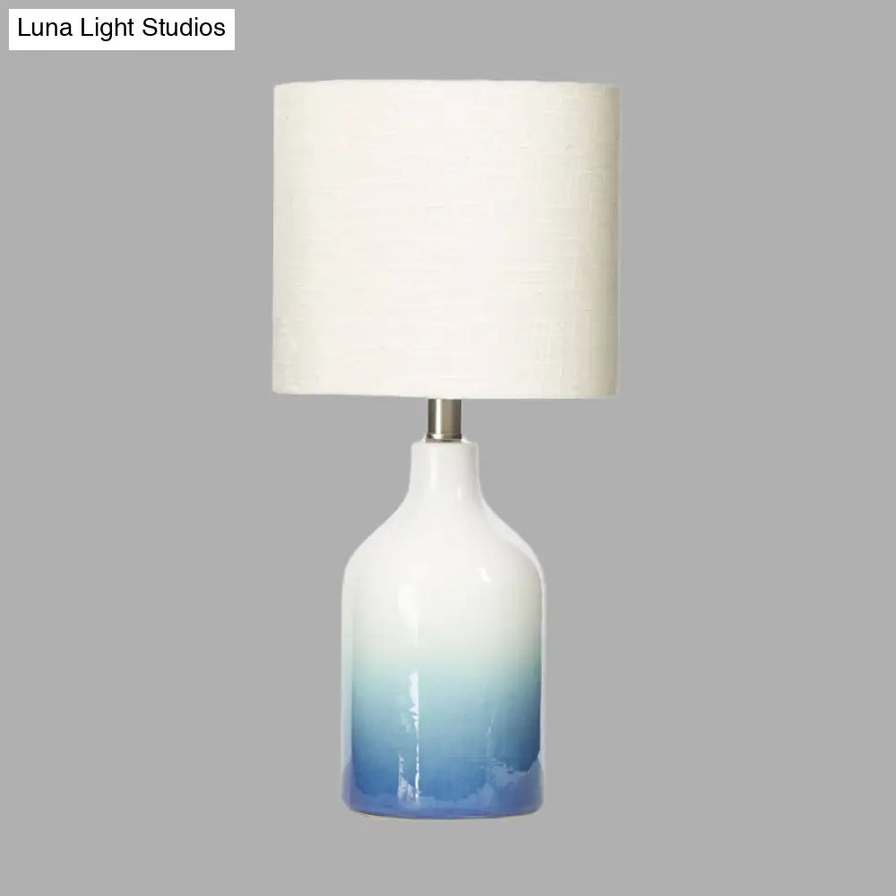 Modern Blue Ceramic Table Lamp - Urn Task Light With White Drum Shade