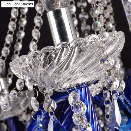 Modern Crystal Hanging Chandelier - 12 Light Blue Ceiling Lamp For Balcony