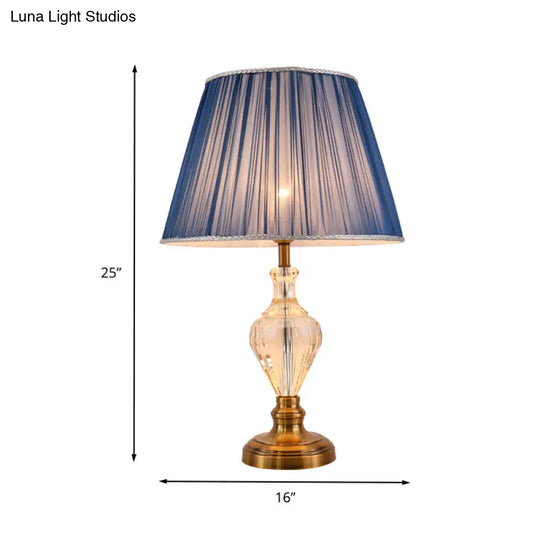 Modern Blue Crystal Dining Room Lamp With Flared Fabric Shade