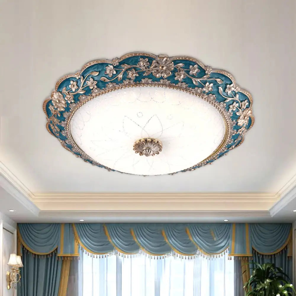 Modern Blue Crystal Led Flush Mount Ceiling Light For Bedroom 12’/16’/19.5’ Wide / 12’