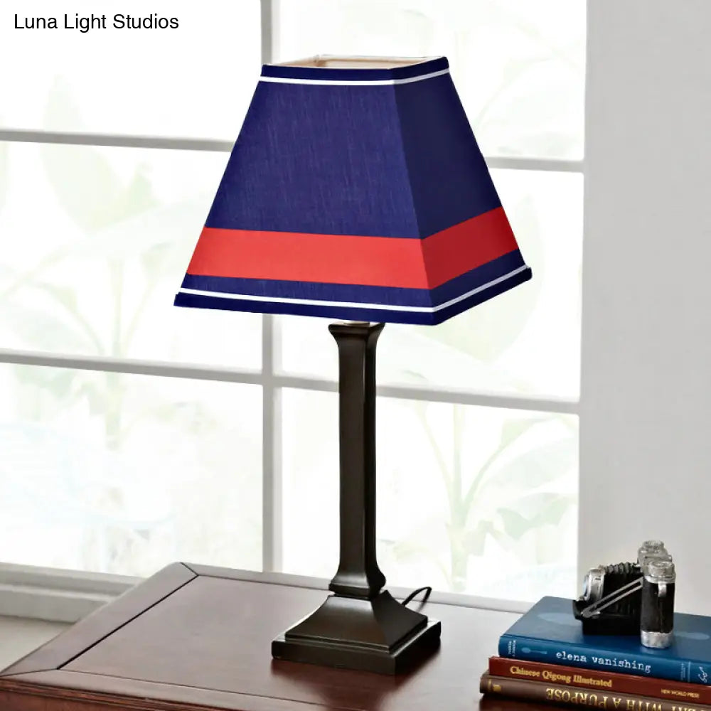 Modern Blue Desk Lamp With Fabric Shade And Plug-In Cord For Study Room Craftsman