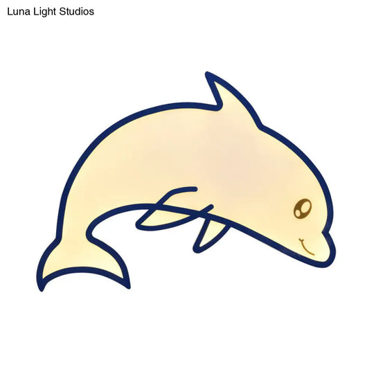 Modern Blue Dolphin Cartoon Flushmount Ceiling Light With Integrated Led & Acrylic - Flush Mount