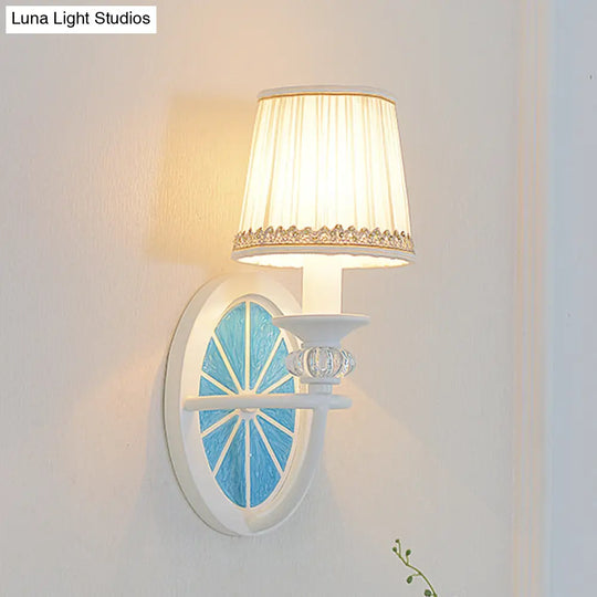 Modern Blue Elliptical Sconce Lamp - Wall Mounted Iron Light With Fabric Shade For Living Room