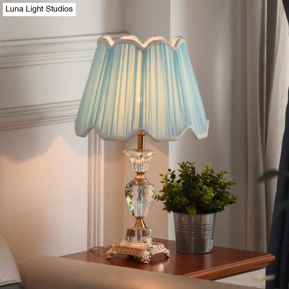 Modern Blue Fabric Cone Table Light With Bronze Metal Base - 1 Head Desk Lamp